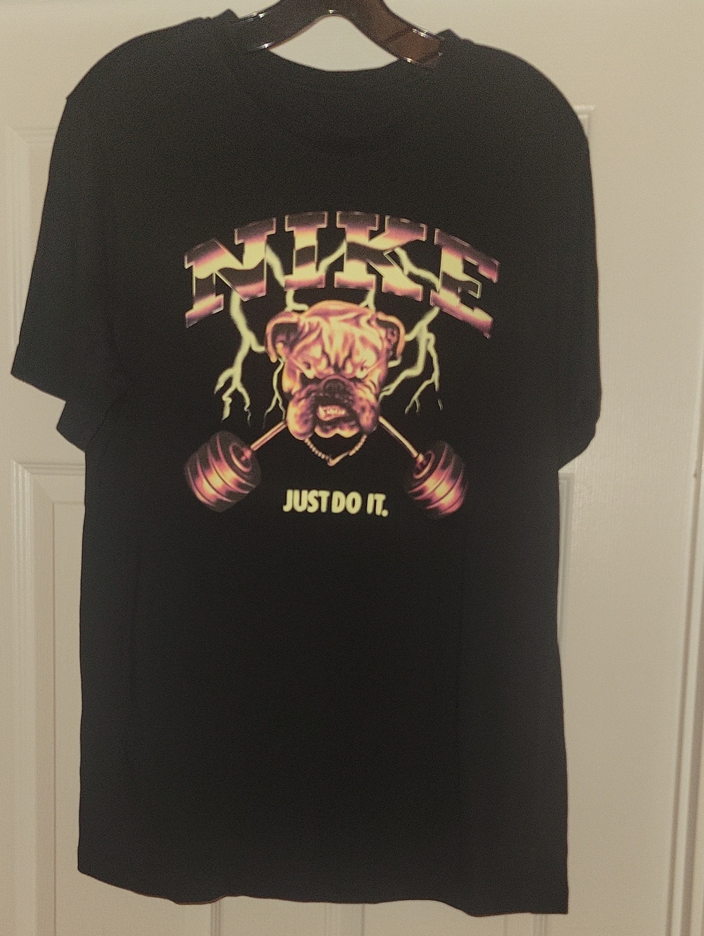 Nike Black Graphic Bulldog 'Just Do It' Tee with Neon Accent